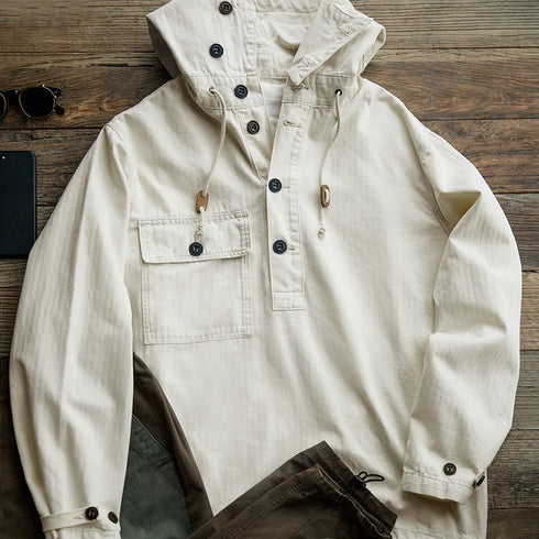 American Retro Deck Hoodie – Severe Weather Beige White Pullover Coat